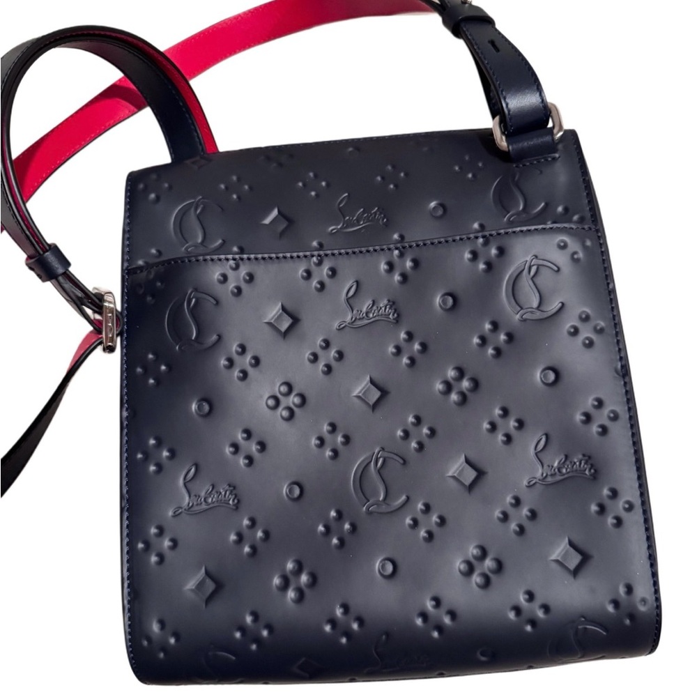 CHRISTIAN LOUBOUTIN Calfskin Bench Medium Reporter Crossbody NAVY RED NEW